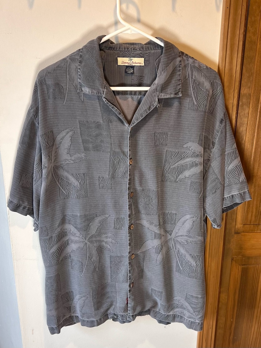 Tommy Bahama Men's Slate Grey Palm-Print Short Sleeve Button-Up